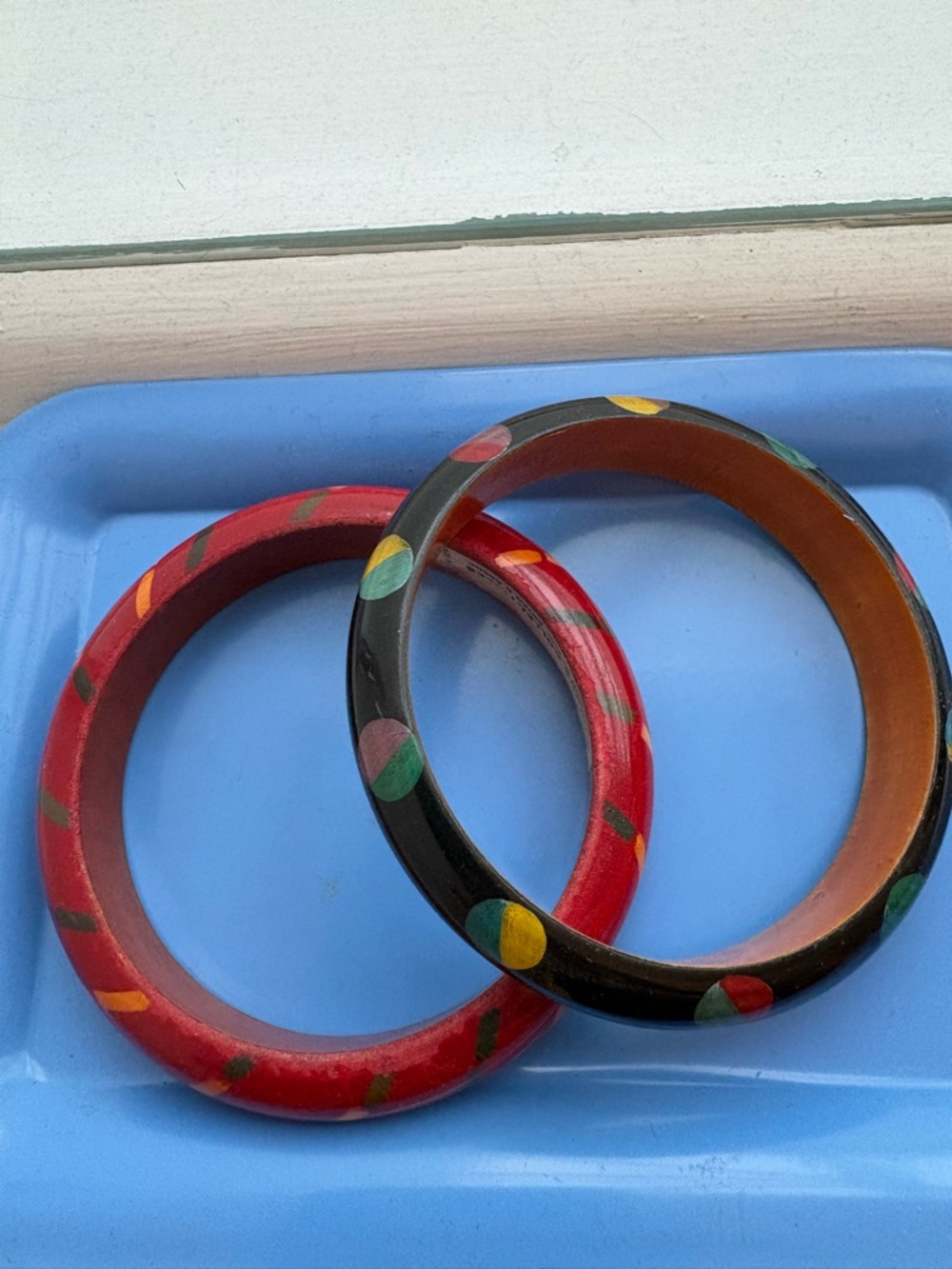 Fun 80s/90s Hand-Painted Wooden Bangle Bracelets
